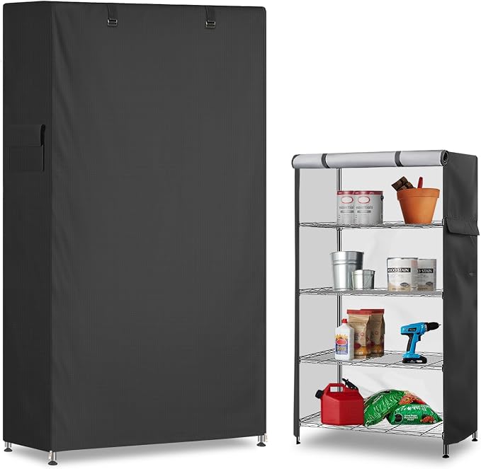 Storage Shelf Cover,Outdoor Heavy Duty 600D 42''W x 18''D x 72''H Dustproof Waterproof Shelf Covers for Wire Shelving,Storage Rack Cover with Zipper