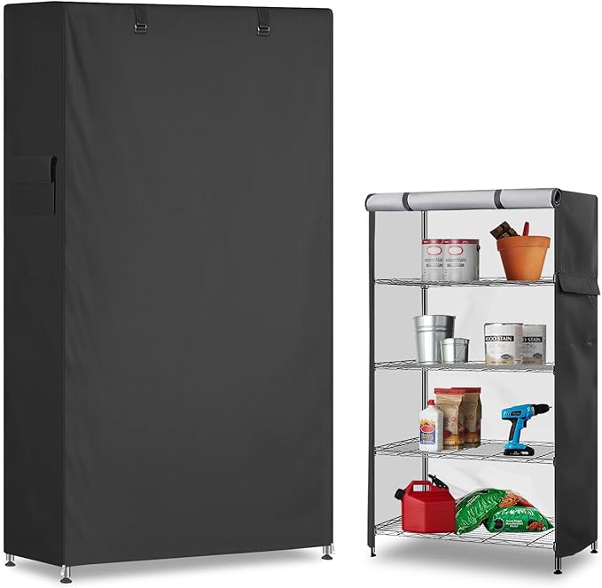 Storage Shelf Cover,Outdoor Heavy Duty 600D 48''W x 24''D x 72''H Dustproof Waterproof Shelf Covers for Wire Shelving,Storage Rack Cover with Zipper