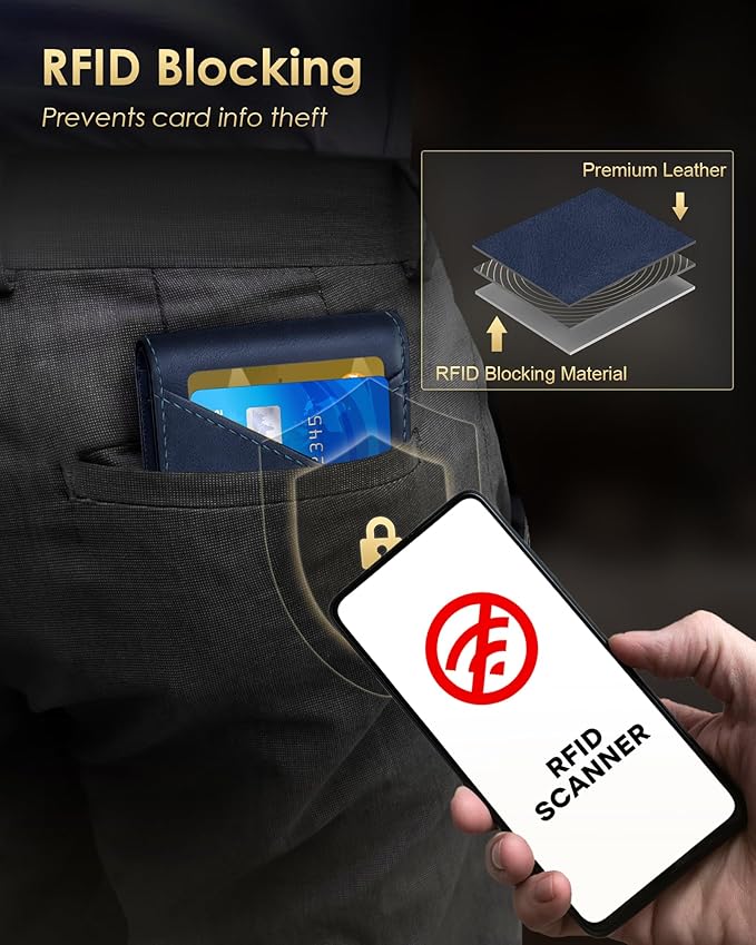 QLD Wallet for Men - RFID Blocking [Functional & Practical] Bifold Slim Minimalist Credit Card Holder Pop Up Metal Case with Cash Slot, Front Pocket with ID Window, Gift Boxed