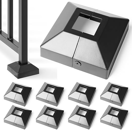 Aluminum Deck Railing Post Base Cover, Split Type, 1.25" x 1.25", 8 Pack, Black