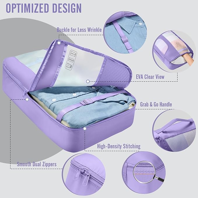Veken 8 Set Packing Cubes for Travel Essentials, Suitcase Organizer Bags in 4 Sizes, Carry-On Luggage Accessories with Large Laundry Bag & Passport Holder, Must-Have for Airplane, Road Trip & Camping