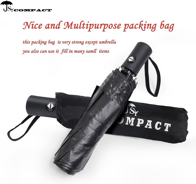 SY COMPACT Travel Umbrella - Windproof Automatic Compact Umbrella for Rain, Lightest 8-Rib, Small, Strong & Portable, Durable Grip, Fits Backpack & Car, Factory Direct (UV Available)