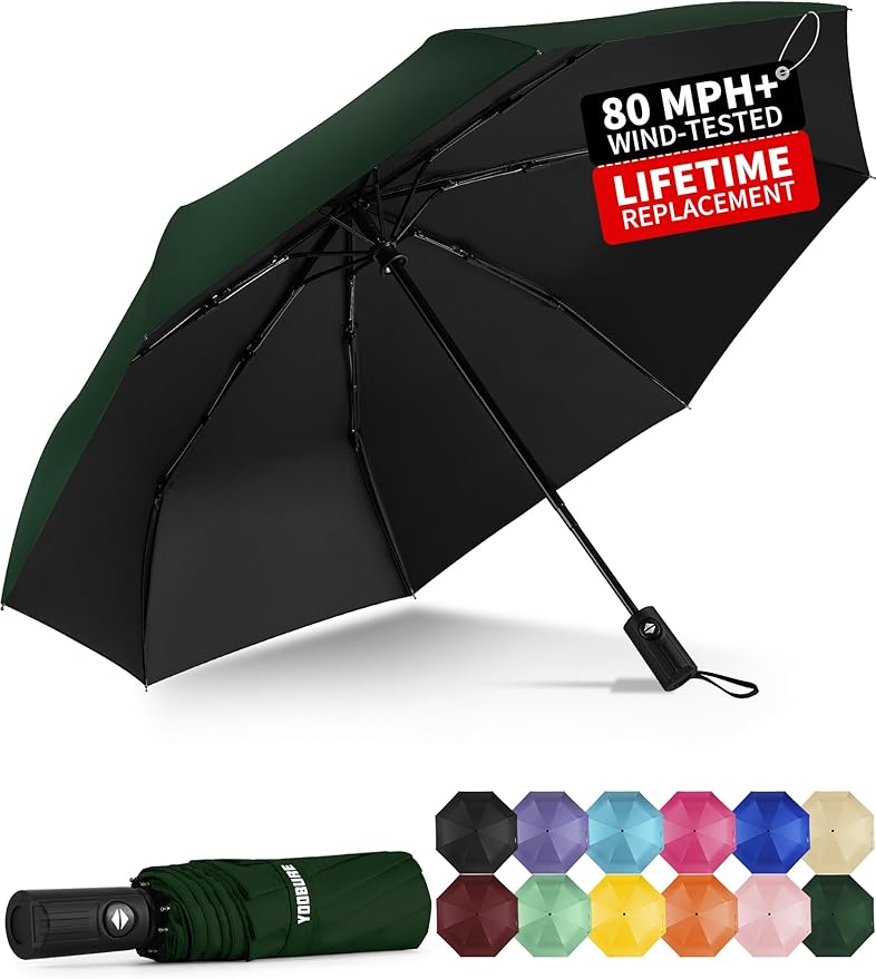 Yoobure Windproof Travel Umbrella - Automatic Umbrellas for Rain, Compact Folding Umbrella with UV Protection, Lightweight Portable Design for Backpack/Walking/Car, Sun & Storm Ready