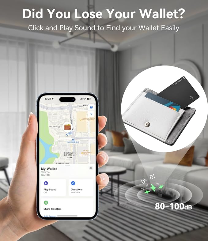 Ultrbeka Wallet Tracker Card IP68 Waterproof Rechargeable Bluetooth Tracker for Wallets, Passport, Work with Apple Find My, iOS Only [Apple MFi Certified]- 5pcs / 1* Wireless Charger