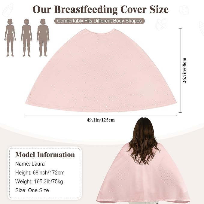 Basumee Nursing Cover for Breastfeeding Breathable Mesh 360 Full Privacy Nursing Wrap Multi-Use Breast Feeding Covers for Women Moms Feeding Essentials, Soft Pink, 1 Pack