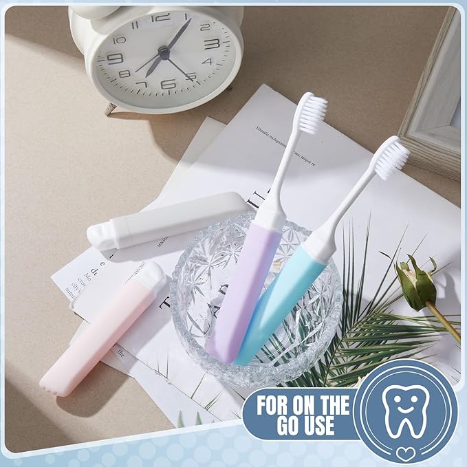 Patelai 4 Pieces Travel Toothbrush Set, Travel Size Toiletries, Soft Bristle Mini Foldable Tooth Brush with Case, Individually Wrapped Small Portable Toothbrush for Camping Home (Macaron Color)