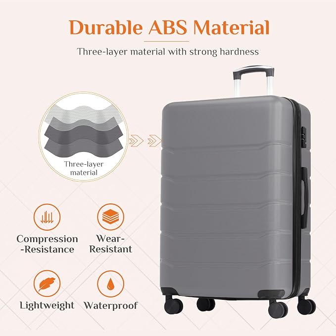 Sweetcrispy 28 Inch Carry on Luggage, Hard Shell ABS Suitcase with Double Spinner Wheels, Lightweight Expandable Rolling Suit Case with TSA Lock, Dark Grey