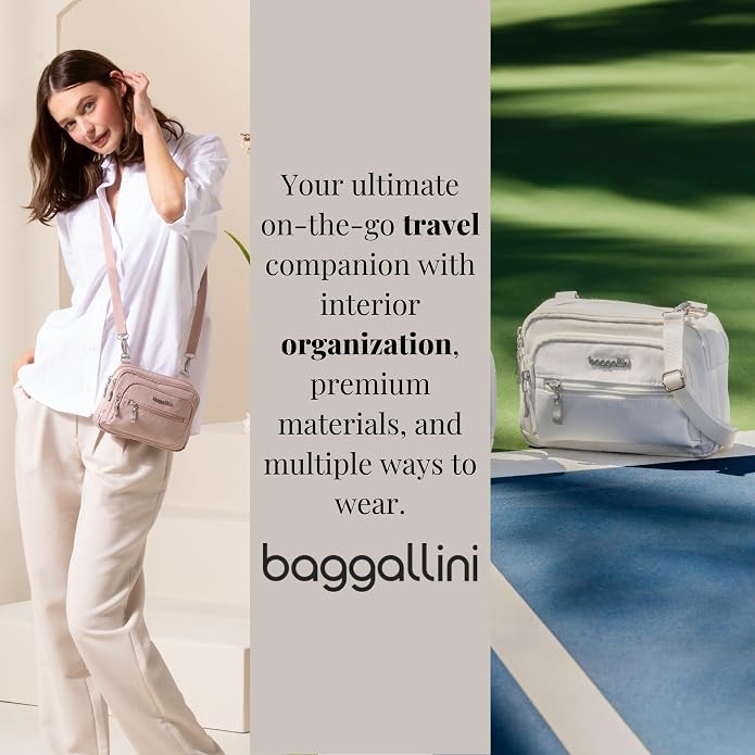 Baggallini Triple Zip Small Crossbody Bag for Women - Lightweight Convertible Fanny Pack Belt Bag