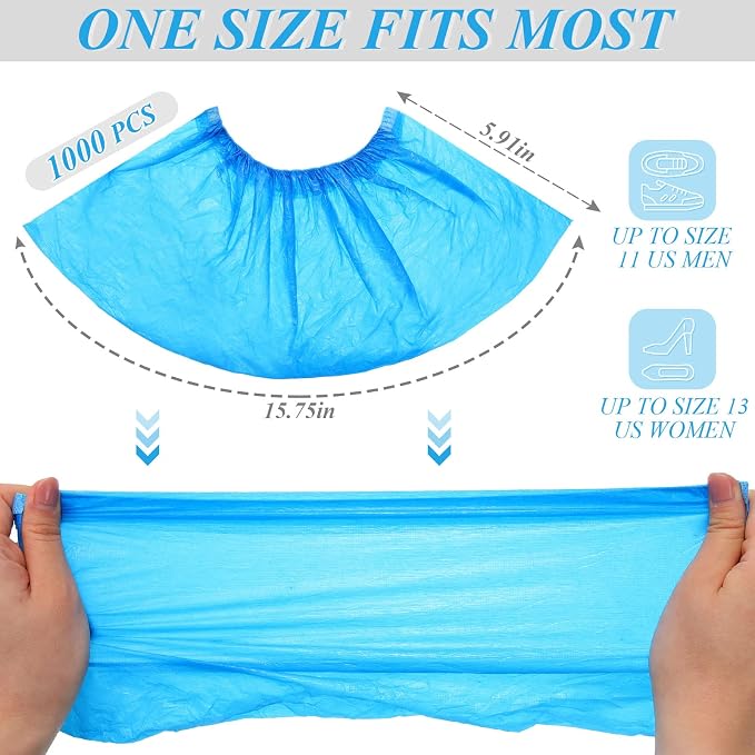 Vabean 1000 Pcs Disposable Shoe Covers Boot Cover Waterproof Nonslip Shoe Protector Covers for Indoor Carpet Floor Workplace Protection, One Size Fit Most (Blue)