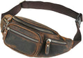Water Resistant Canvas + Leather Hiking Riding Travel Fanny Waist Pack Small Phone Pouch For Men Women FB811-29 (Dark Brown-346)