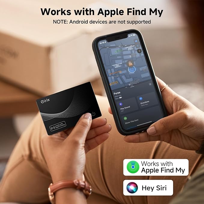 2026 [Apple MFi Certified] Ultra Thin Wallet Tracker Card-(1.6mm), Rechargeable Card Finder, Works with Apple Find My (iOS Only), Item Locator for Luggage Tags, Passports, Phone (Black, 1 Pack)