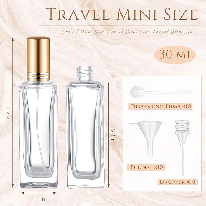 Domensi 30 Pcs 10/15/20/30 ml Perfume Travel Refillable Glass Bottles Spray Bottle Perfume Atomizer for Cologne Dispenser Leak-proof Fragrance Bottles Atomizer Pump Kit (30 ml,Gold)