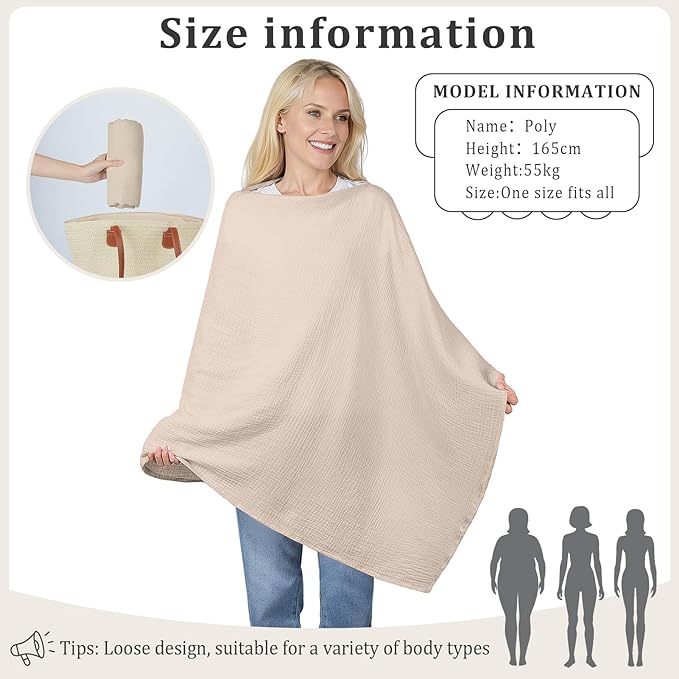 Muslin Nursing Cover Up for Breastfeeding, Soft & Breathable Cotton Breast Feeding Cover for Women, Full Privacy Breastfeeding Cover - Newborn Baby Essential, Light Brown
