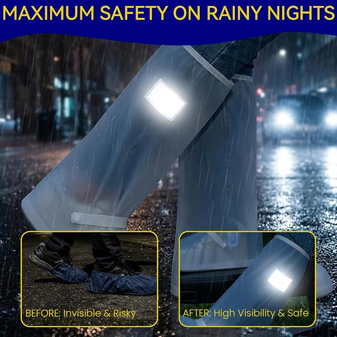 3Pair Reusable Waterproof Shoe Covers for Rain, Reflector Non-Slip Galoshes Overshoes for Women and Men, Durable Shoe Covers Waterproof for Mud, Cycling and Outdoor Travel (White, X-Large)