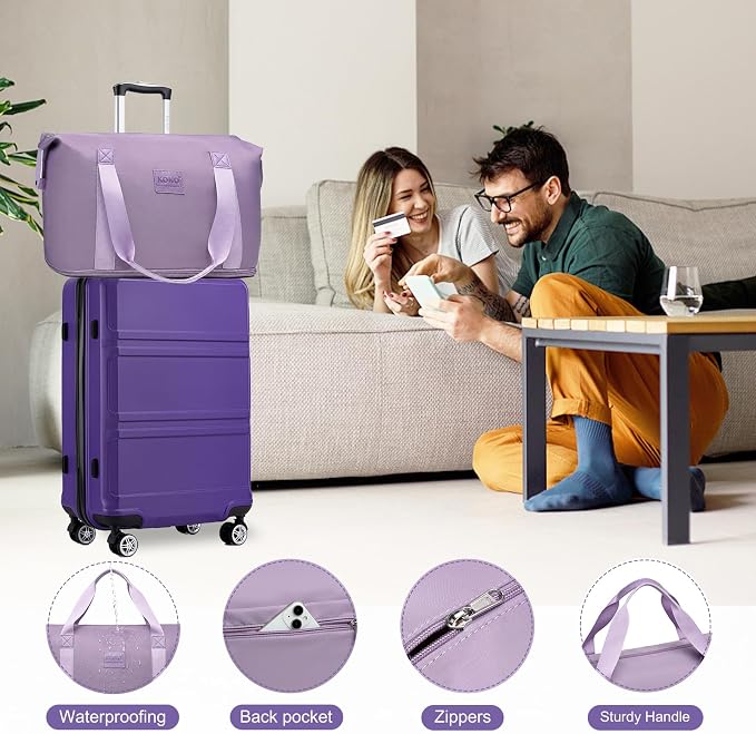 Kono Suitcase Set 3 Piece Luggage Set Expandable(only 28") Lightweight PC+ABS Carry On Hardside Luggage with TSA Lock Spinner Wheels (Purple, 6 piece set)