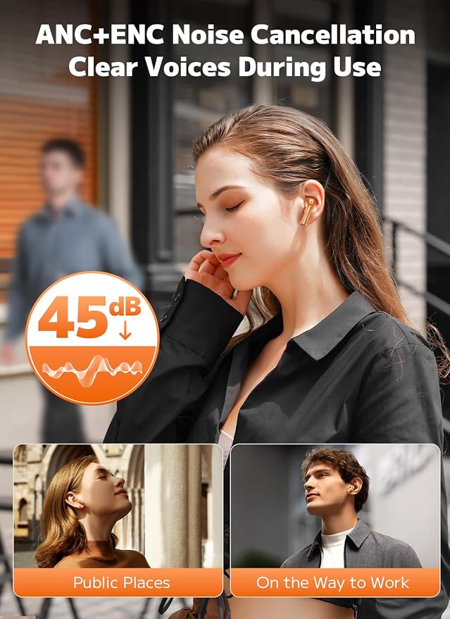 Bucephalus Wireless Earbuds, Bluetooth 5.4 Ear Buds, ENC Noise Cancelling Headphones with 48H Playtime, Bass Stereo Sound, Compatible with iPhone, Android, Pad - Bright Orange