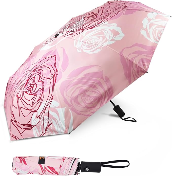 SY COMPACT Travel Umbrella - Windproof Automatic Compact Umbrella for Rain, Lightest 8-Rib, Small, Strong & Portable, Durable Grip, Fits Backpack & Car, Factory Direct (UV Available)