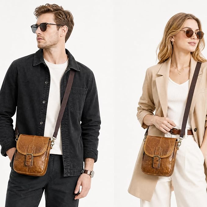 Water Resistant Canvas + Leather Hiking Riding Travel Fanny Waist Pack Small Phone Pouch For Men Women FB811-29 (1168 Brown)