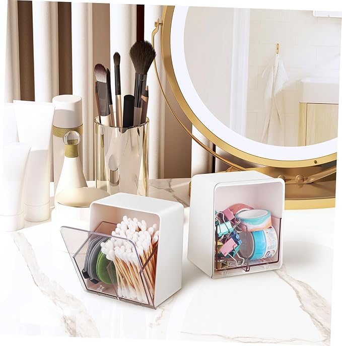 Ciieeo 4pcs Cotton Swab Dispenser Double-compartment Design for Organized Storage Bathrooms Bedrooms and Dressing Rooms Elegant Holder for Easy Access to Cotton and Swabs