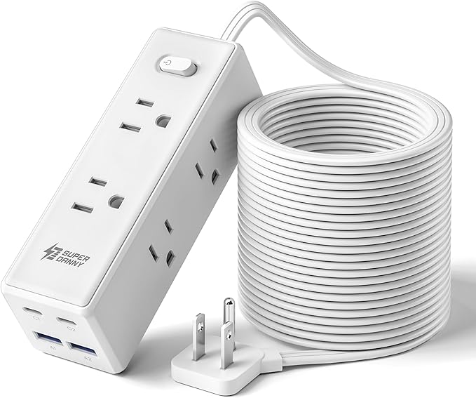 20 Ft Extension Cord with Multiple Outlets, Long Extension with 6 Outlets 4 USB Ports(2 USB C), Flat Plug Surge Protector Power Strip for Home, Office Supplies, Dorm Essentials