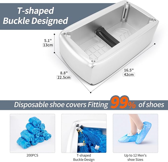 Automatic Shoe Cover Dispenser Machine with 200 Pcs Disposable Refills | Hands-free non-electric shoe cover machine. Fits up to men's size 12. Ideal for home, office, clinic, indoor labs & parties.