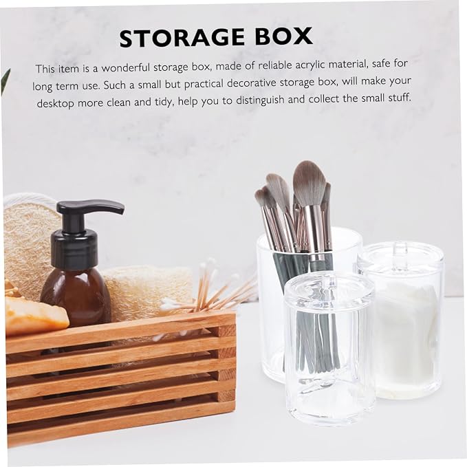 HEALLILY Triple Compartment Cotton Swab Dispenser Lid Acrylic Makeup Organizer for Bathroom Storage Box for Cotton Swabs and Pads for Use