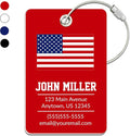 Personalized Luggage Tag with American Flag | Custom Luggage Tags for Suitcases | Kids Backpack Tag | 4 Color Options & Choose Font, Font Color