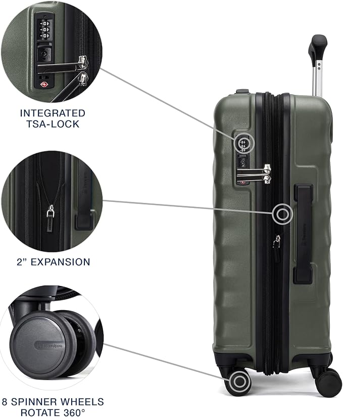 Travelpro Maxlite Air V2 Hardside Expandable Carry on Luggage, 8 Spinner Wheels, Lightweight Hard Shell Suitcase, TSA lock, Slate Green, Carry On 20-Inch
