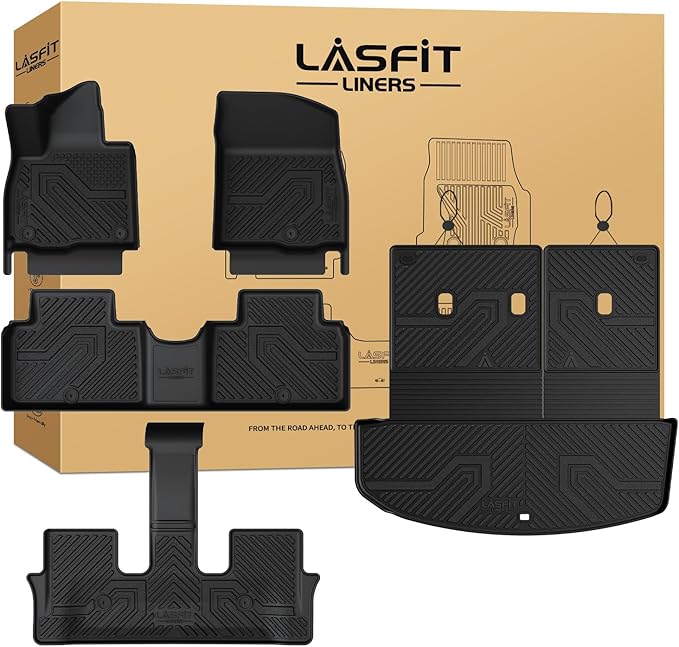 LASFIT Floor Mats & Backrest Mats & Cargo Mat for Hyundai Palisade 7/8 Seats 2026 (Only Fit Gas, Not Fit Hybrid), All Weather TPE Custom Fit Car Mats Floor Liners, Full Set Mats Accessories, Black