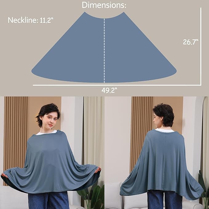 Seejoy Nursing Cover for Breastfeeding, 360°Full Coverage Nursing Poncho, Rayon Soft & Breathable Breastfeeding Cover up (Smooth Rayon, Blue)