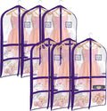 Univivi Clear Purple PVC Dance Costume Bags Garment Bag 40 Inch for Dance Competitions, with 4 Medium Clear Zipper Pockets and 1 Large Back Zippered Pocket [Upgraded Version] (40'' x 24'' 6 Pack)