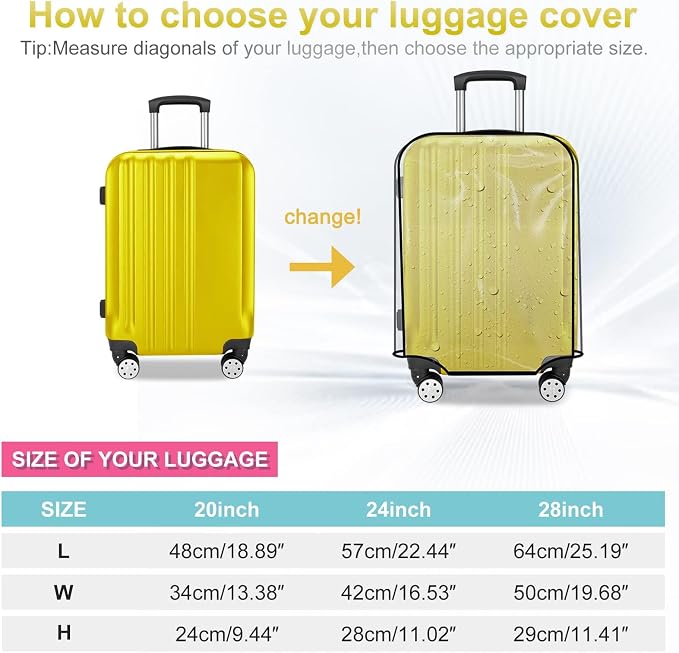 24 Inch Clear Suitcase Cover for Luggage TSA Approved Heavy Duty Waterproof PVC Protector Prevents Scratches Damage for Wheeled Travel Luggage