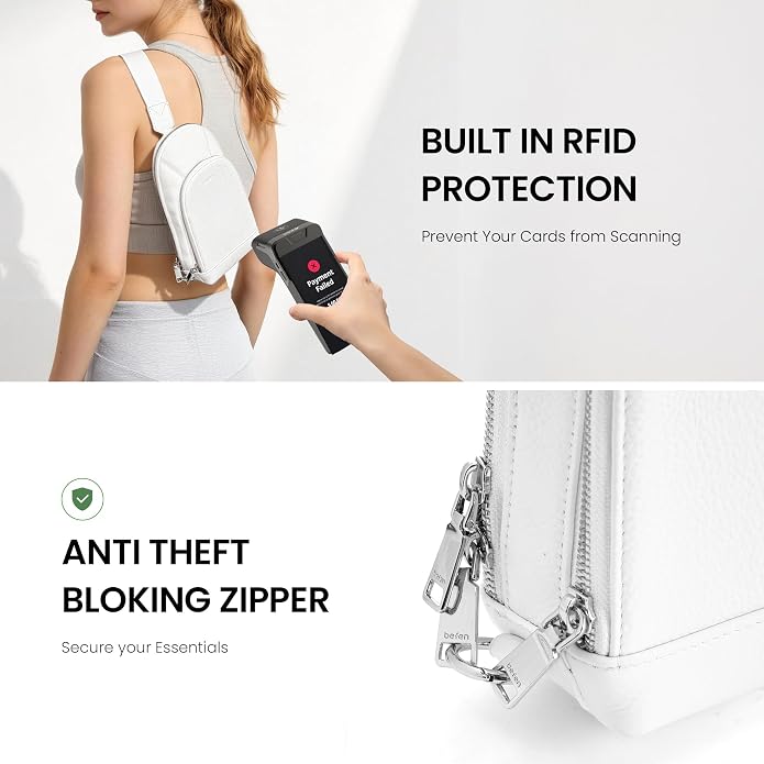 befen Genuine Leather Sling Bag for Women Anti Theft Crossbody Chest Bags Leather Fanny Packs for Travel with RFID Card Slots