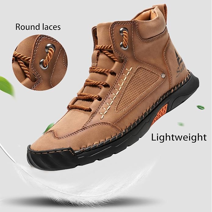 Mens Orthopedic Comfortable Handmade Boots Casual Mid Top Walking Driving Shoes Waterproof Arch Support Spacious Toe Box Outdoor Leather Shoes