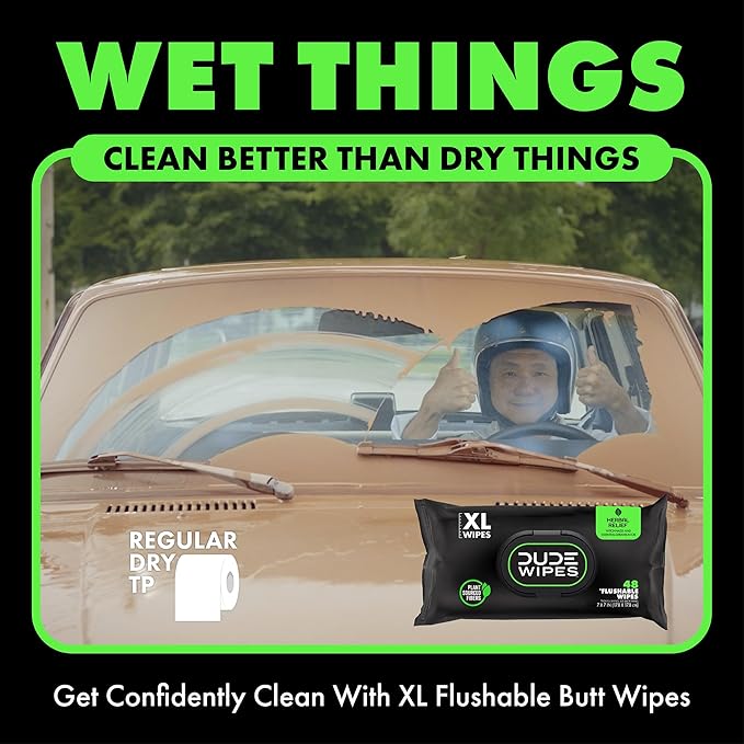 DUDE Wipes Herbal Relief Flushable Wipes - Extra-Large Adult Wet Wipes - 12 Pack (144 Count) - Infused with Soothing Witch Hazel, Geranium Essential Oils, Vitamin E, and Aloe - Septic and Sewer Safe