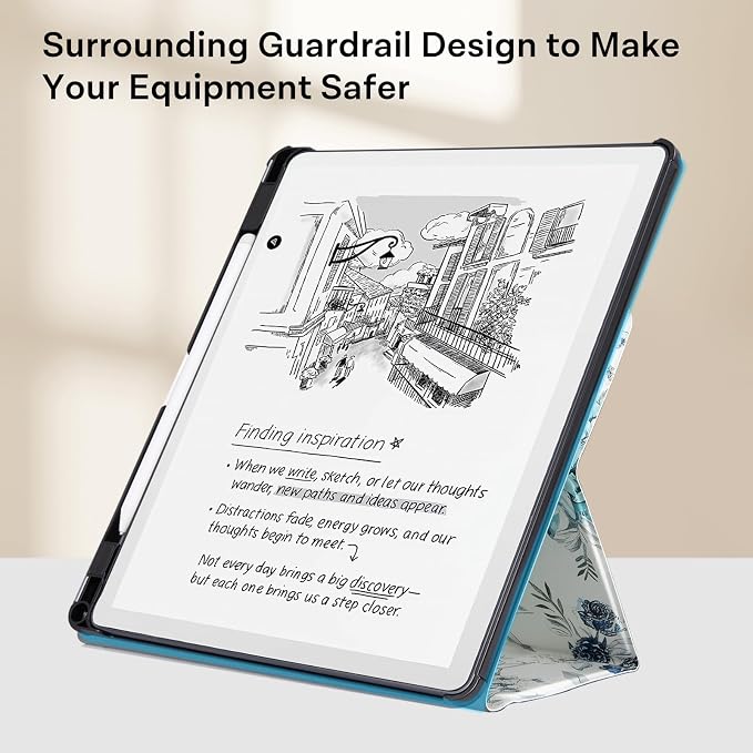 CoBak Case for 11" Kindle Scribe 3rd Generation 2025, Kindle Scribe Colorsoft with Two Viewing Angles - All New PU Leather Cover with Auto Sleep Wake, Pen Holder. Blue Blossom