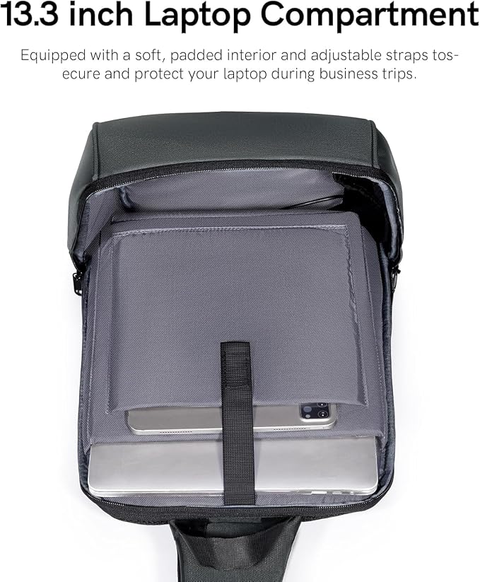 Kingsons 13" Anti-Theft Laptop Sling Backpack. Waterproof nylon, USB port. Ideal for travel, hiking, camping. (FG6301-Black)