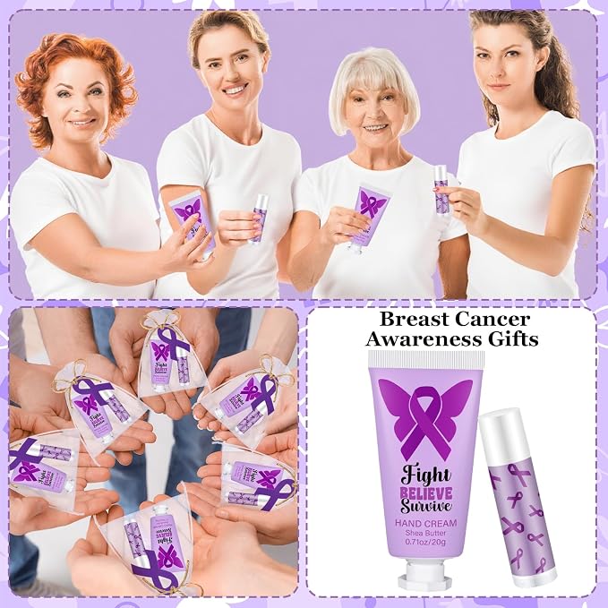 50 Set Purple Ribbon Awareness Gifts Bulk Woman Purple Ribbon 50 Lip Balm 50 Hand Cream 50 Bag 50 Tag for Domestic Violence Awareness Lupus Epilepsy Pancreatic Cancer Party