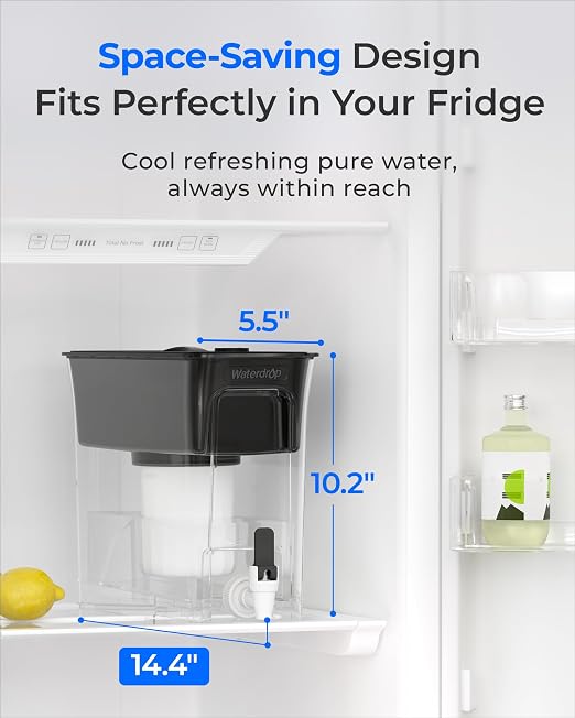 Waterdrop WFD-03L Water Filter Dispenser, TDS Reduction, 6-Stage Advanced Filtration, 35-Cup Large Capacity with 1 Filter, Reduce Chlorine, PFOA/PFOS and More for Healthier, Black
