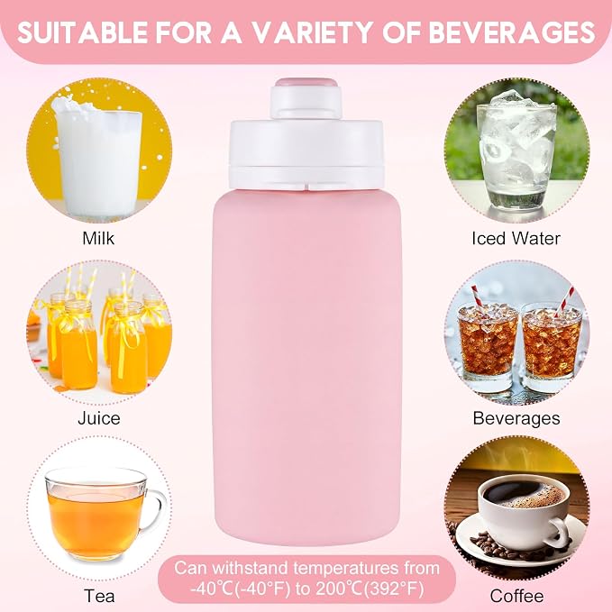 LemonRoad 2 Pcs 19 oz Silicone Collapsible Water Bottle Portable Foldable Water Bottle Leakproof with Carabiner Reusable Lightweight for Travel Sport Hiking Camping Cycling Office(Pink Blue)