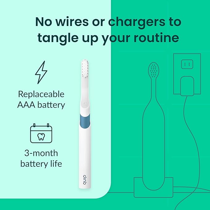 Quip Sonic Electric Toothbrush for Adults with Timer - Includes Travel Case & Replacement Brush Head - 3 Month Battery Life, Plastic Handle - Marine Blue