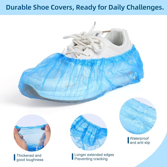 LYSHIYI 200 Pcs Shoe Covers Disposable for Automatic Shoe Cover Dispenser, Non-Slip, T buckle Shoe Covers Disposable for Shoe Cover Machine, 15-20'' Adjustable Size Boot Covers for US 6 to 14 Size