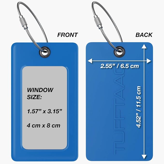 Luggage Tags Business Card Holder by TUFFTAAG - Flexible PVC Travel ID Bag Tag, Blue, 6 Pack