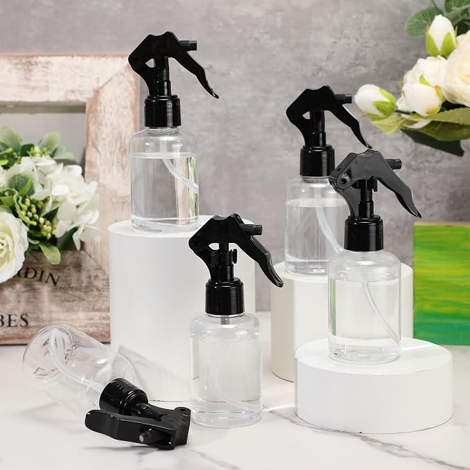 Domensi 30 Pcs 4 oz Empty Plastic Spray Bottle with Black Trigger Sprayers Clear Small Sprays Bottles Adjustable Head Refillable Liquid Containers for Hair Plant Water Home Cleaning Essential Oils