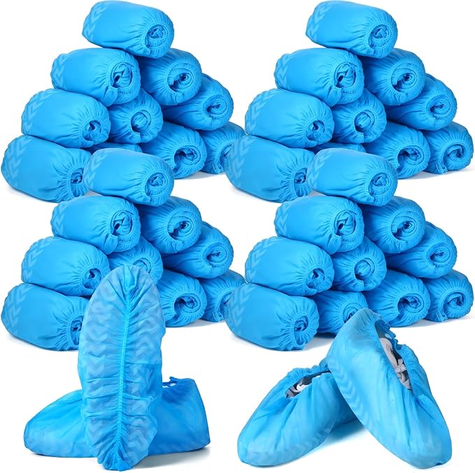 Leumoi 500 Pcs Disposable Boot Covers Bulk Non Slip Disposable Shoe Covers Large Durable Non Woven Shoe Protector for Indoors, Home, Floors and Shoes, One Size Fits Most(Blue)
