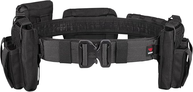 BOMTURN Battle Belt Tactical Belt with Accessories: Duty Belts Law Enforcement Combat Airsoft Police Belt with Pouches 7pcs