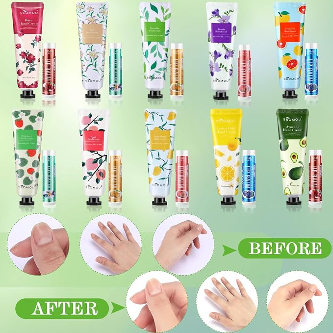 80 Pcs Hand Cream Bulk and Lip Balm Bulk Gift Set Scented Hand Lotion for Dry Skin Travel Lip Moisturizer Gifts Lip Gloss Bulk for Women Coworkers Bridal Shower Gifts Party