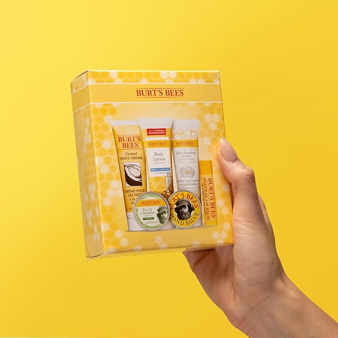 Burt's Bees Mothers Day Gifts Ideas - Timeless Minis Set, 6 Products - Beeswax Lip Balm, Coconut Foot Cream, Honey Body Lotion, Deep Cleansing Cream, Res-Q Ointment & Hand Salve
