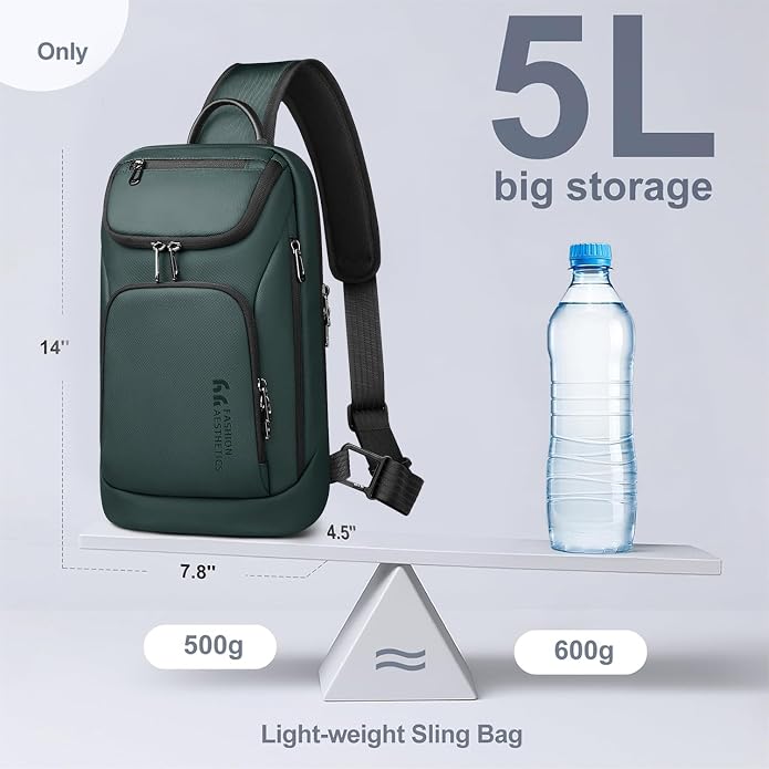 hk Sling Bag for Man, Waterproof Utility Crossbody Bag with Anti-theft Pocket for Men