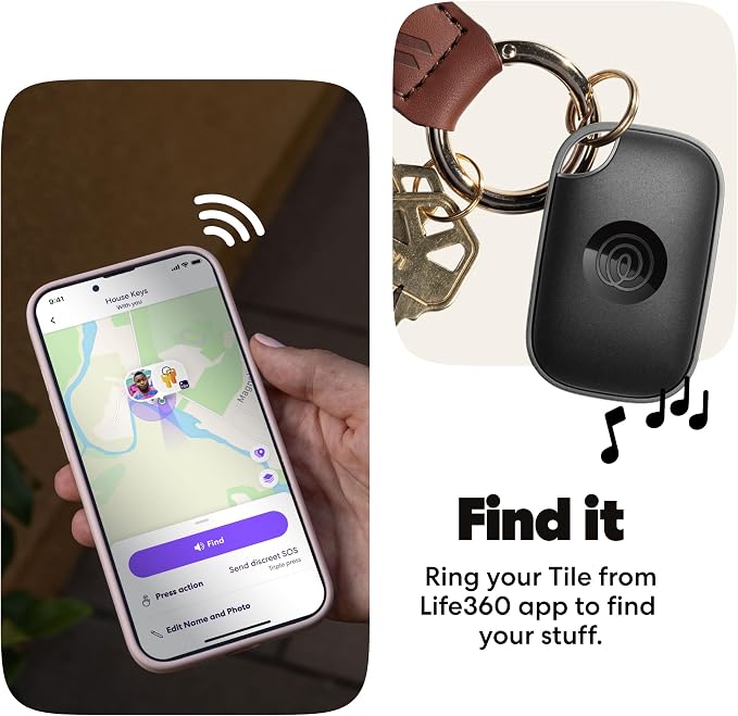 Tile by Life360 Pro - Powerful Bluetooth Tracker, Key Finder and Item Locator for Keys, Bags and More. Both iOS and Android Compatible. Phone Finder. 1-Pack (Black)